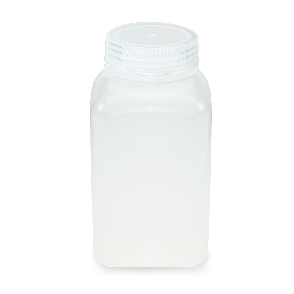 Globe Scientific Bottle, Wide Mouth, Square, PP, Attached PP Screw Cap, 500mL, 12/Pack Bottle;Square Bottle;PP;500ml;Attached screwcap;Wide mouth